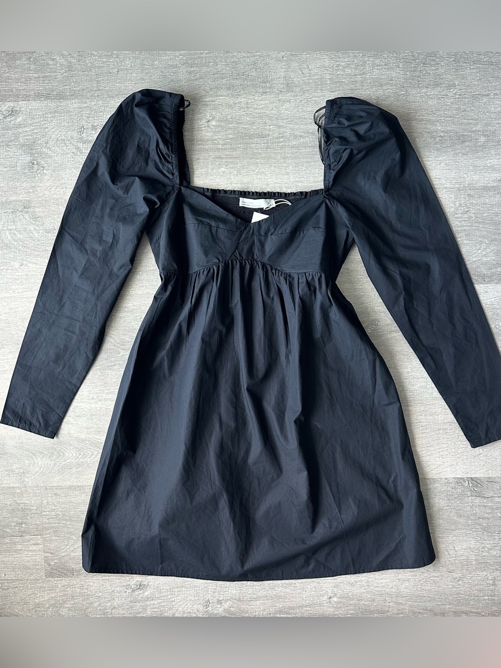 NWT Oak + Fort Black Long-Sleeve Square-Neck Babydoll Mini Dress